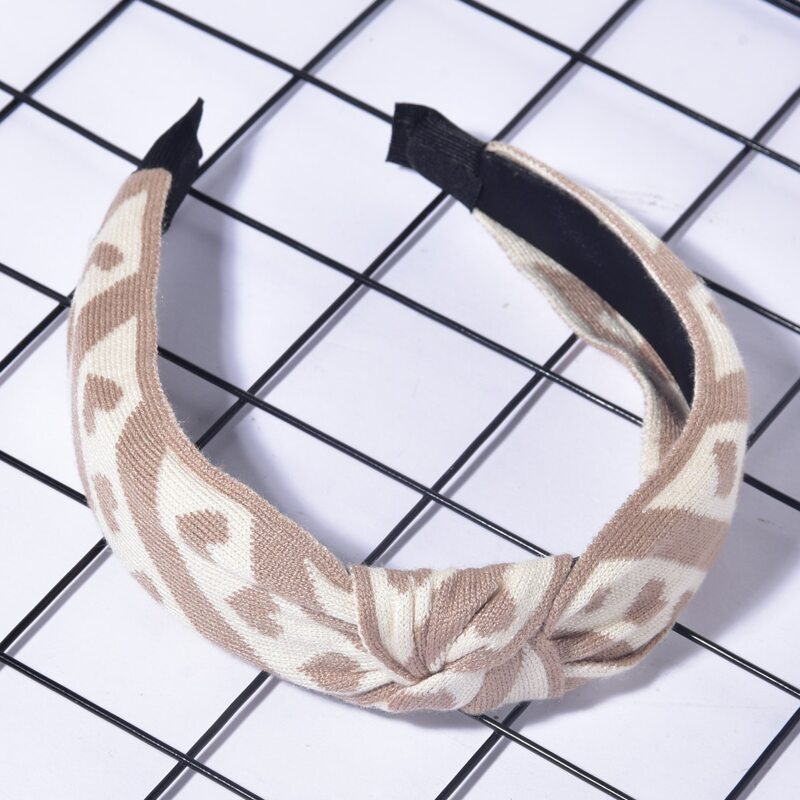 

Heart Pattern Knit Headband, Mocha brown