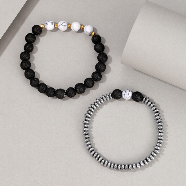 

2pcs Men Beaded Bracelet, Multicolor