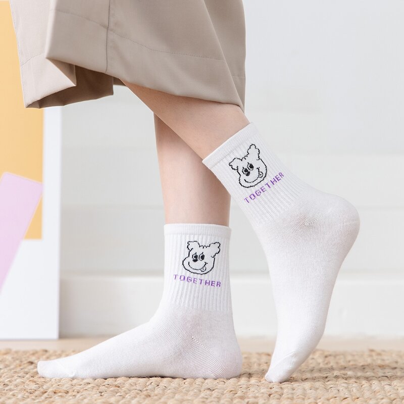 

Cartoon Pattern Crew Socks, White