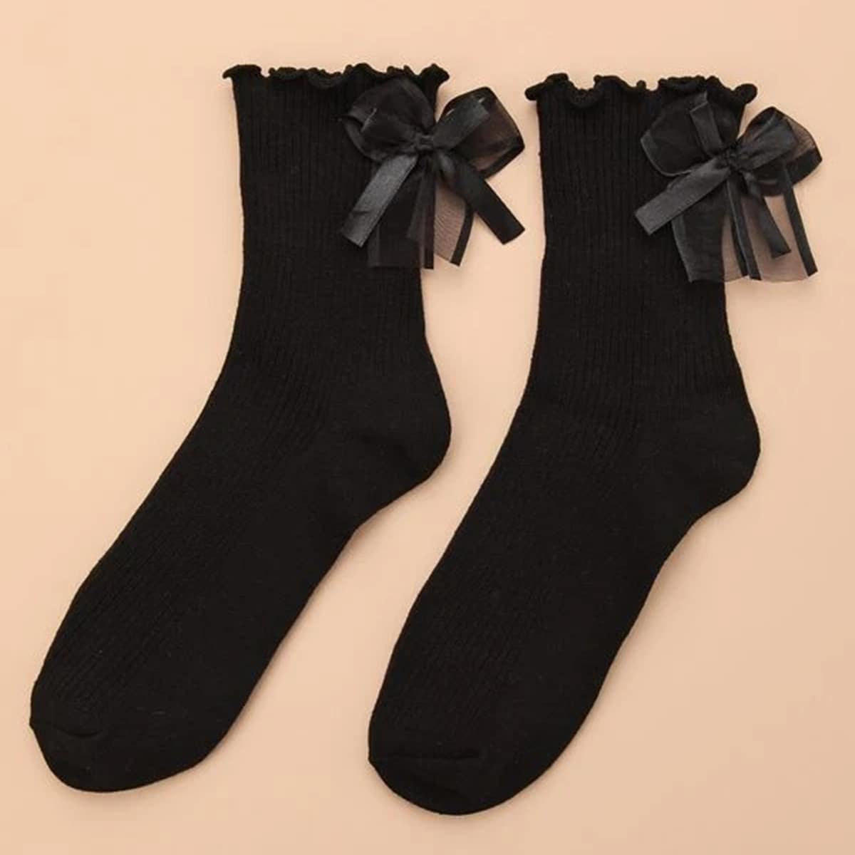 

Bow Decor Crew Socks, Black