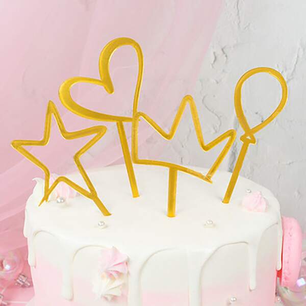 

4pcs Star & Heart Cake Topper Set, Gold