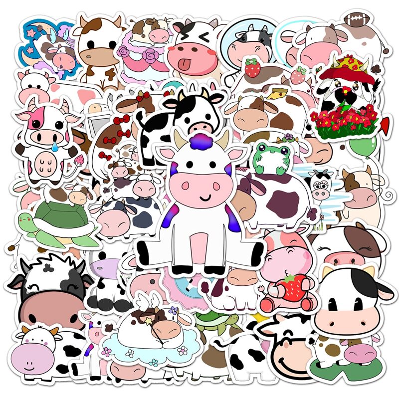 

50pcs Cartoon Cow Sticker, Multicolor