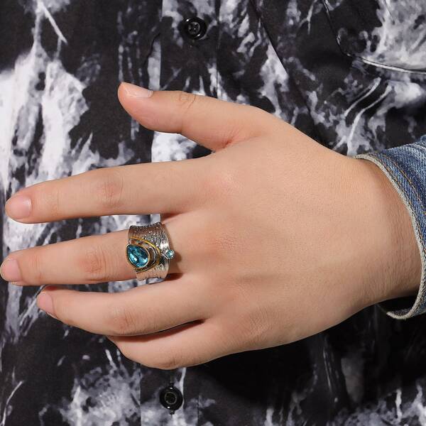 

Men Rhinestone Decor Ring, Blue