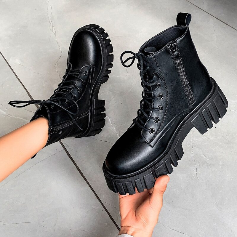 

Side Zipper Combat Boots, Black