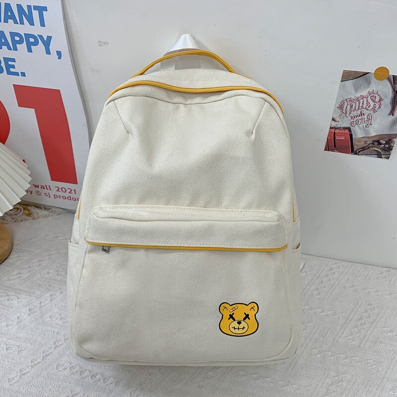 

Cartoon Bear Print Backpack, Beige