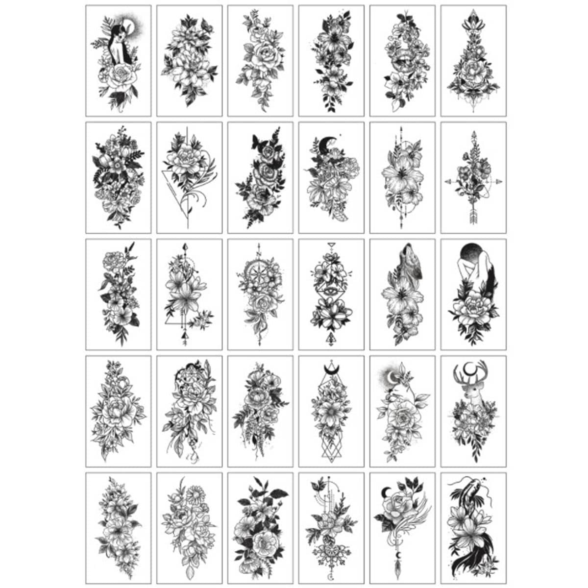 

30sheets Flower Pattern Tattoo Sticker, Black