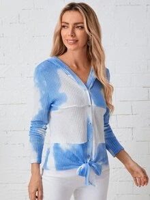 SHEIN LUNE Abrigo de tie dye con botón delantero - Multicolor - Ver 4