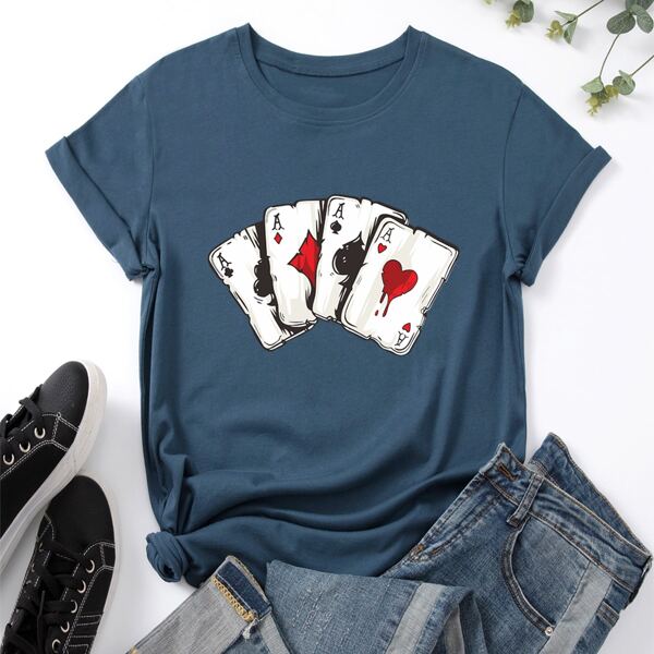 

Playing Card Print Tee, Navy blue