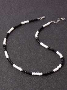 時尚流行男士雙色串珠項鍊，適合珠寶禮物和時尚外觀 - 黑與白 - 查看 3
