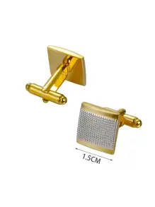 Khuy măng sét hình học bằng đồng thời trang và phổ biến dành cho nam giới dùng làm quà tặng trang sức và tạo nên phong cách sành điệu - Vàng - Xem 3