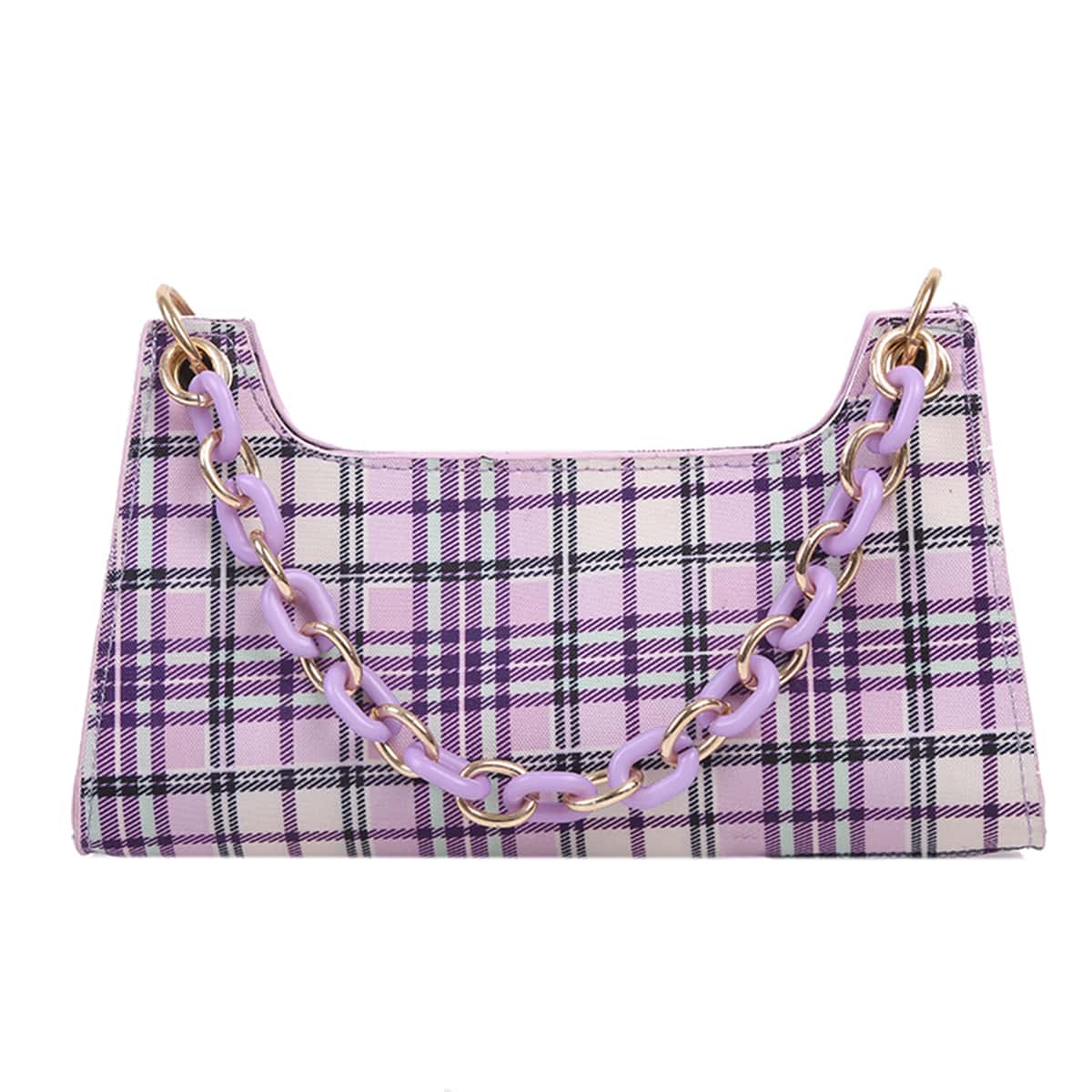 

Plaid Pattern Shoulder Bag, Purple
