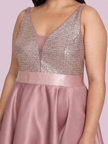 Plus Sequin Bodice High Low Asymmetrical Hem Bridesmaid Dress - Dusty Pink - View 7