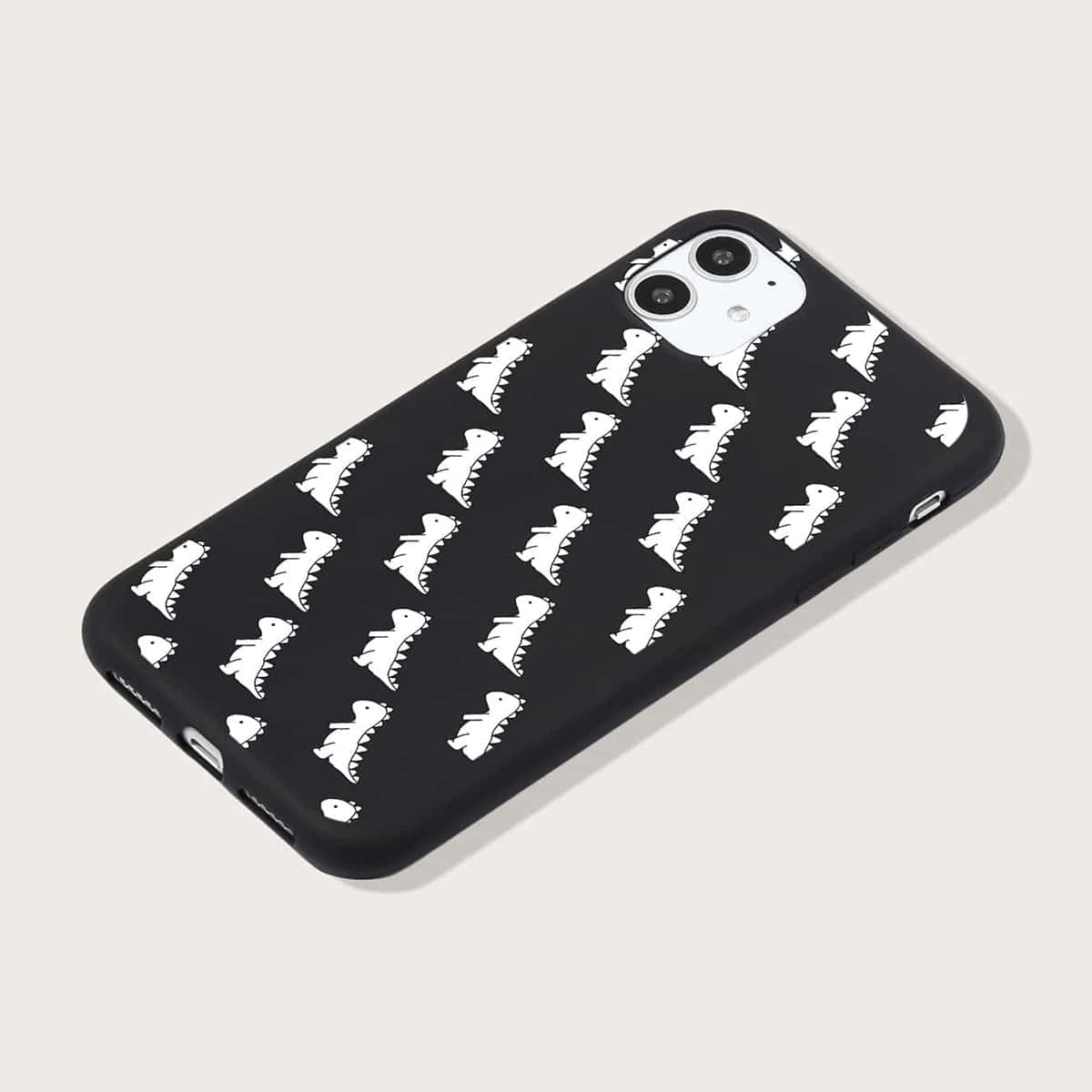 

Cartoon Dinosaur Pattern Phone Case, Black and white