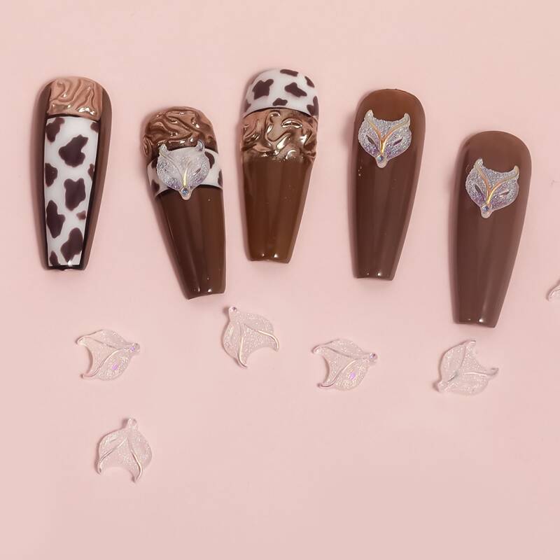 

10pcs Fox Shaped Nail Art Decoration, Baby pink