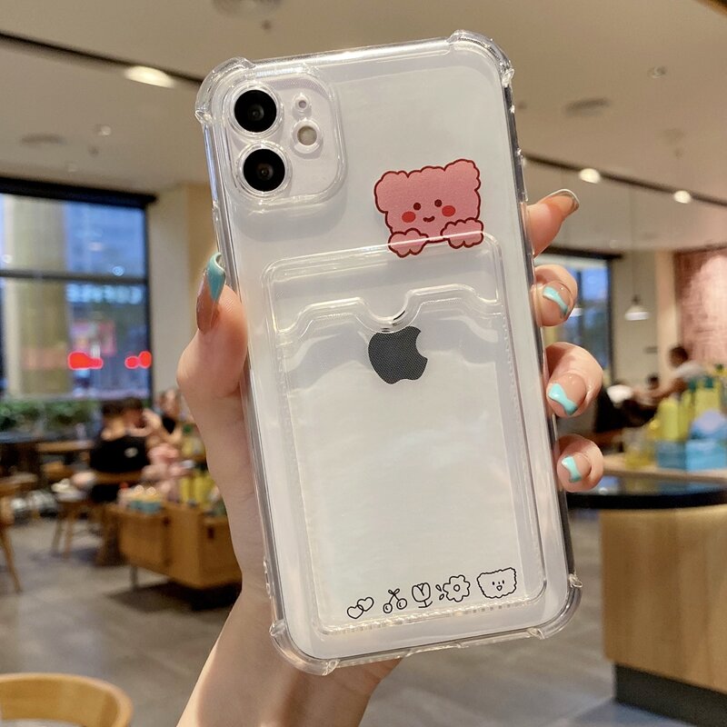 

Cartoon Bear Phone Case With Card Slot, White