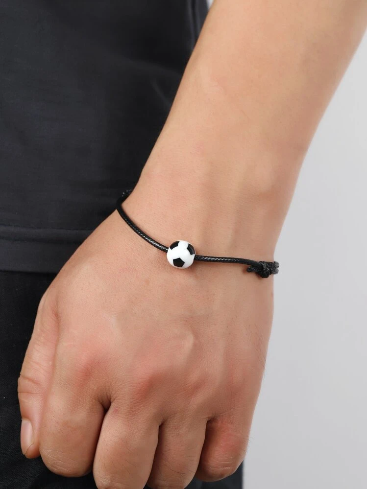 Pulsera de decoración de fútbol para hombres de moda y popular para regalo de joyería y para una apariencia elegante - Blanco y Negro - Añade 2