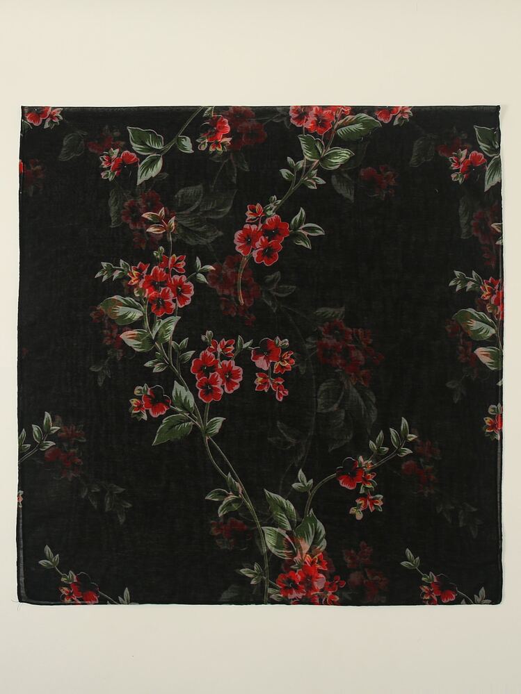 1 pieza Bufanda con estampado de flores para uso casual el fin de semana, estilo bohemio para el Día de San Valentín - Negro - Añade 2