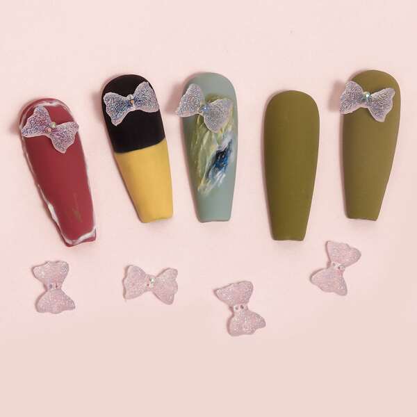 

10pcs Bow Shaped Nail Art Decoration, Baby pink
