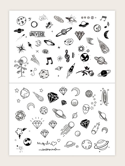 STARTTOOS 2pcs Personalized Planet Small Pattern Combination Temporary Tattoo Stickers, Suitable For Shoulder, Neck, Collarbone, Hands