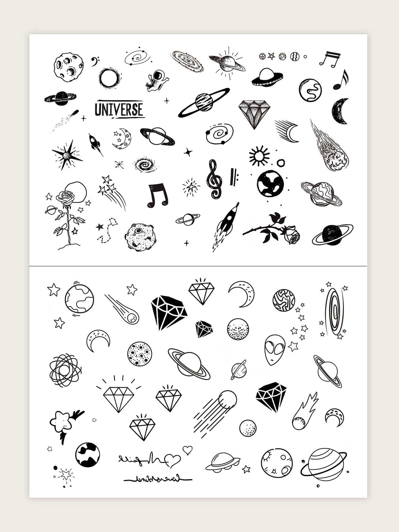 纹身贴纸套装，2 张星球图案女士临时纹身，成人混合纹身贴纸，逼真的假纹身，适合男士、女士和女孩