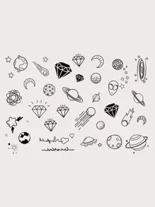 纹身贴纸套装，2 张星球图案女士临时纹身，成人混合纹身贴纸，逼真的假纹身，适合男士、女士和女孩 - 黑色 - 查看 6