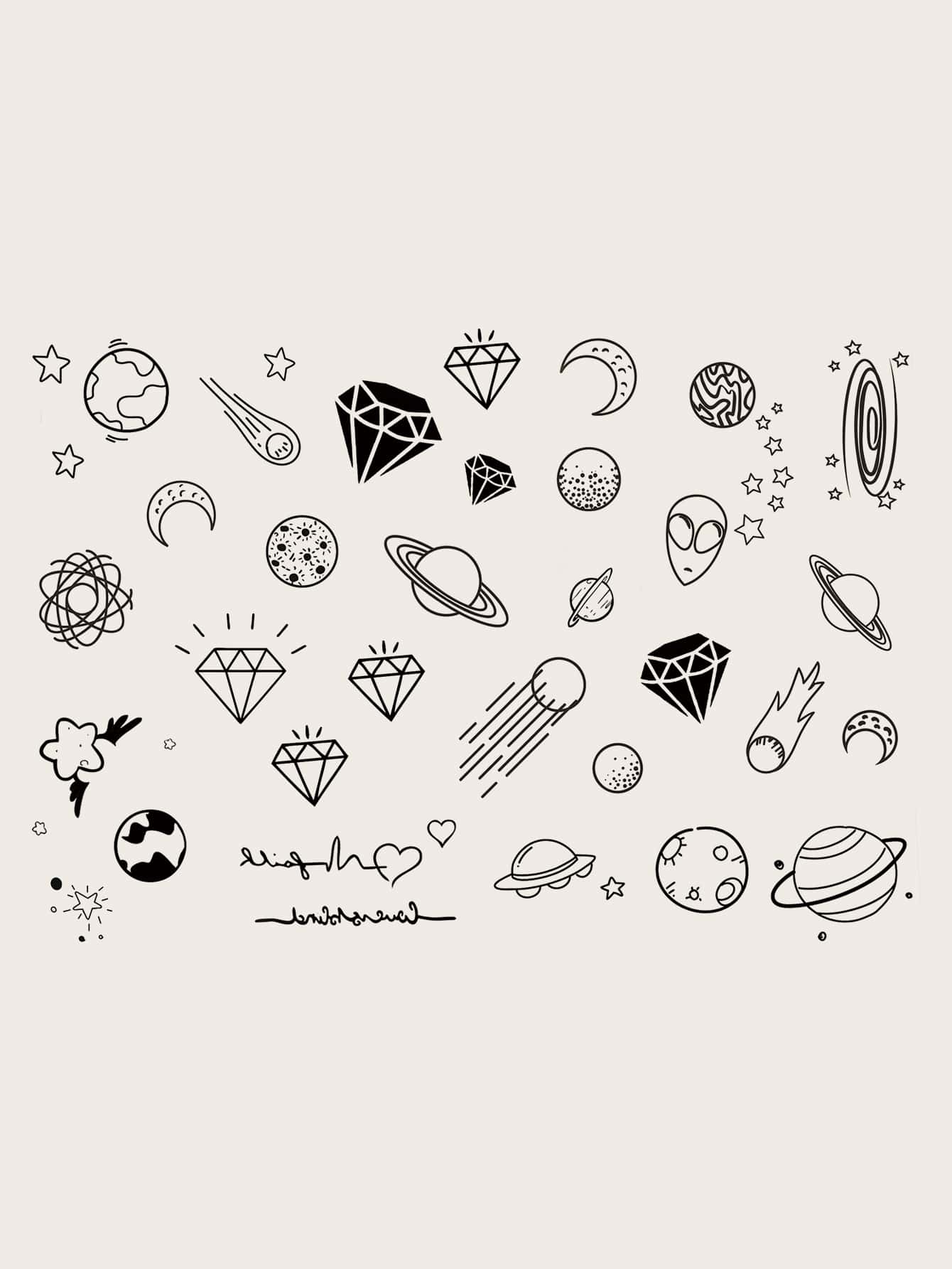 纹身贴纸套装，2 张星球图案女士临时纹身，成人混合纹身贴纸，逼真的假纹身，适合男士、女士和女孩 - 黑色 - 查看 5