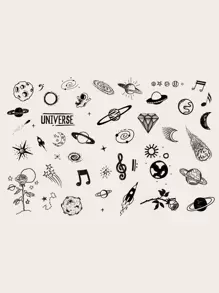 纹身贴纸套装，2 张星球图案女士临时纹身，成人混合纹身贴纸，逼真的假纹身，适合男士、女士和女孩 - 黑色 - 查看 7