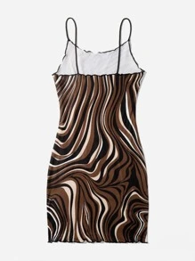SHEIN Privé 木耳邊大理石圖案緊身連衣裙 - 彩色 - 查看 2