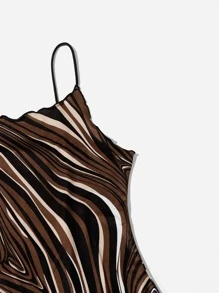 SHEIN Privé 木耳邊大理石圖案緊身連衣裙 - 彩色 - 查看 4