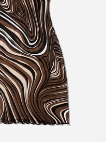 SHEIN Privé 木耳邊大理石圖案緊身連衣裙 - 彩色 - 查看 5