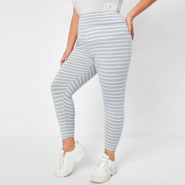 

Plus Stripe Print High Waist Leggings, Multicolor