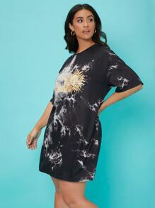 SHEIN EZwear Đầm Plus Size Đồ họa Cà vạt nhuộm Giải trí - Nhiều màu - Xem 3