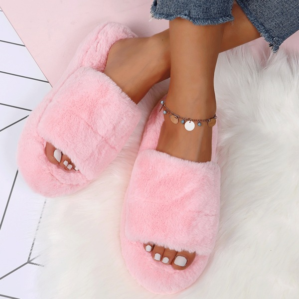 

Fluffy Wide Fit Slippers, Pink
