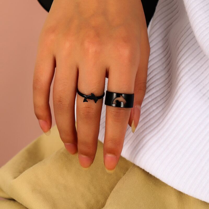

2pcs Dolphin Design Ring, Black
