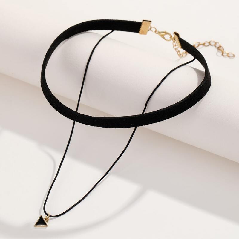 

Geo Pendant Layered Necklace, Black