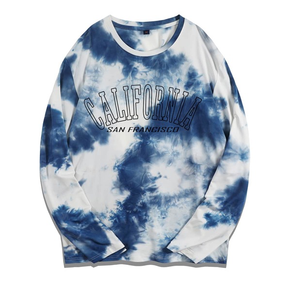 

Men Tie Dye Letter Graphic Tee, Blue and white
