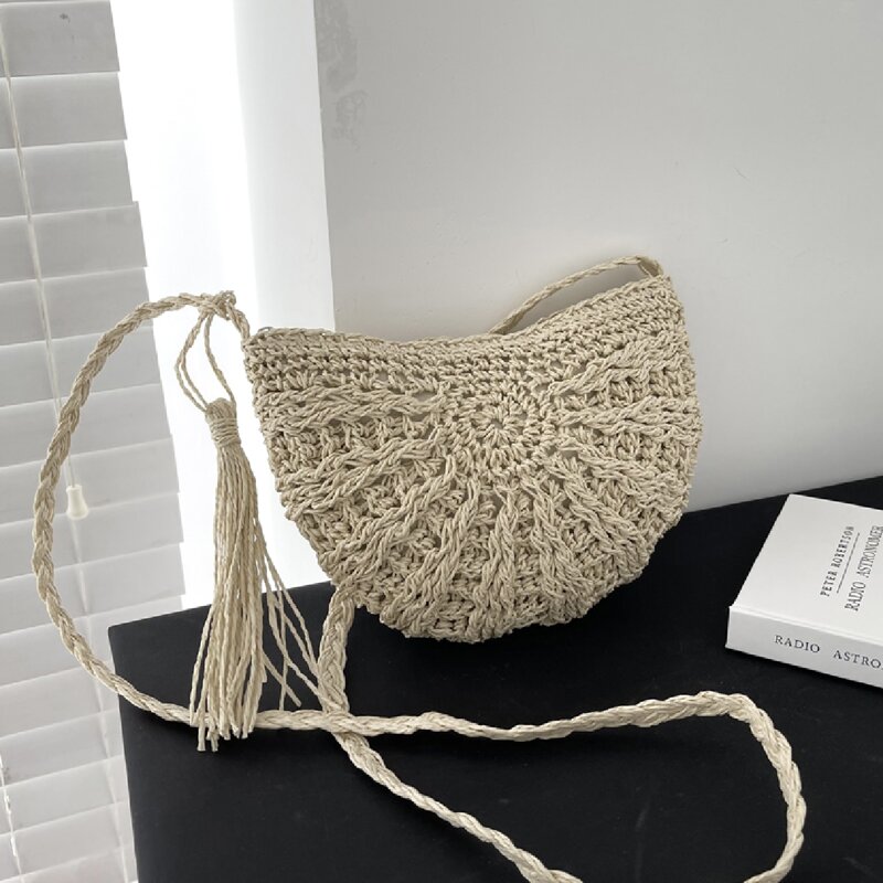 

Straw Crossbody Bag, Beige