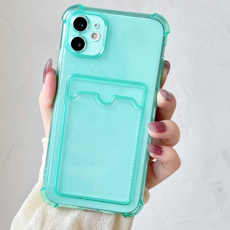 

Clear Phone Case With Card Slot, Green