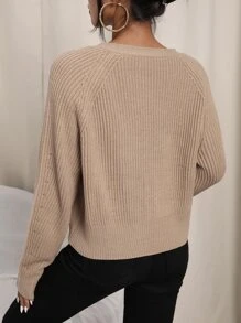 SHEIN Essnce Cárdigan de manga raglán con botón delantero - Camel - Ver 2