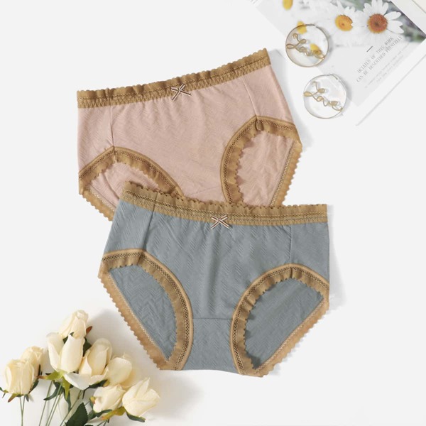 

2pack Plus Lace Trim Bow Decor Panty Set, Multicolor