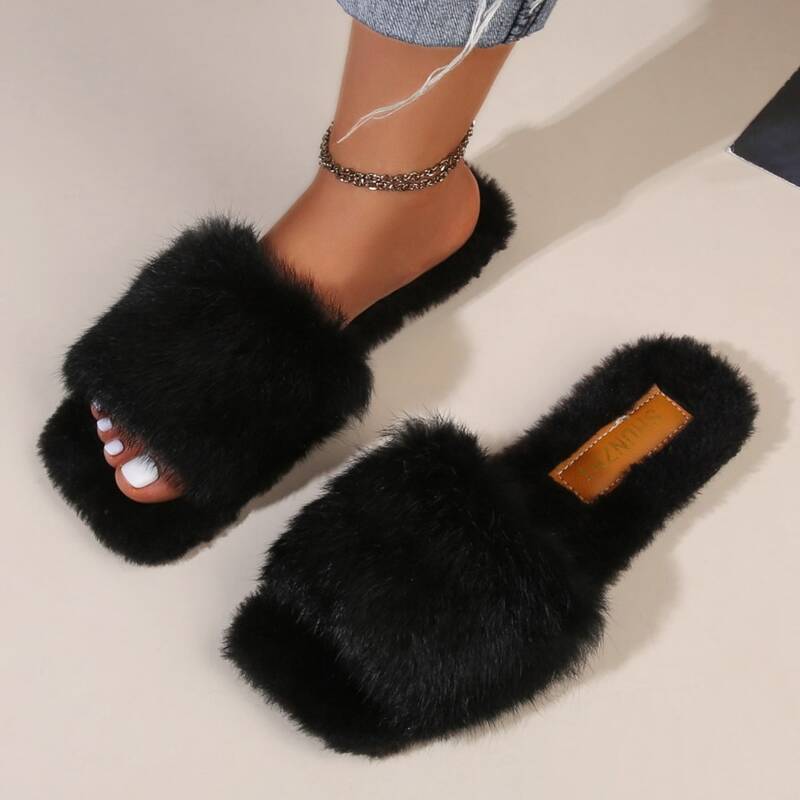 

Fluffy Home Slippers, Black