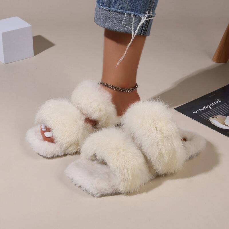 

Fluffy Home Slippers, Beige