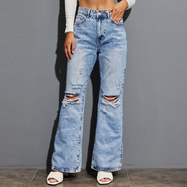 

Flare Leg Ripped Jeans, Light wash