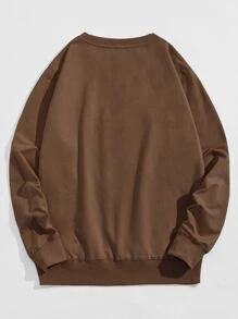 ROMWE MEN Men Cartoon Dinosaur Graphic Sweatshirt - Coffee Brown - View 2