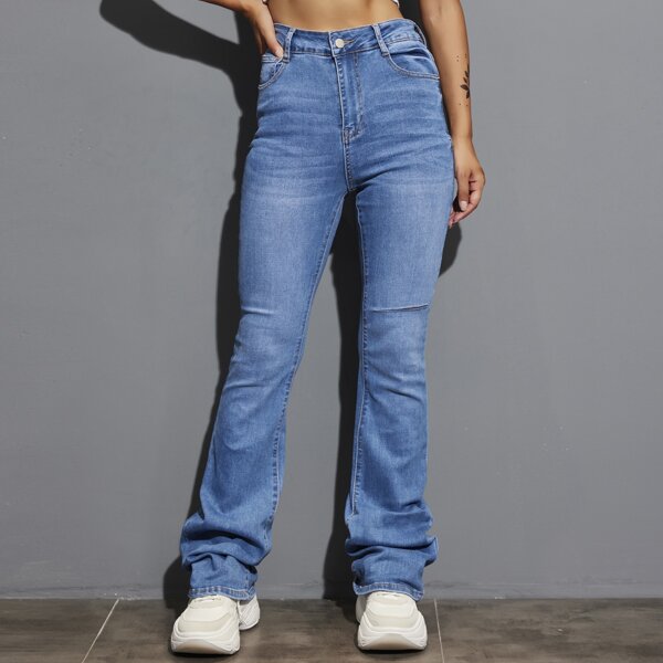 

High Waist Flare Leg Jeans, Medium wash
