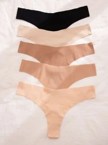 5 paquetes Conjunto de tangas sexy sin marcas de invisibles de color sólido - Multicolor - Ver 11
