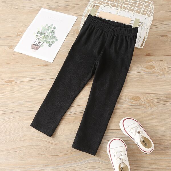 

Toddler Girls Floral Lace Leggings, Black