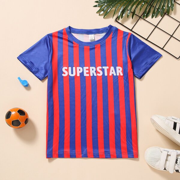 

Boys 1pc Letter And Striped Print Tee, Multicolor