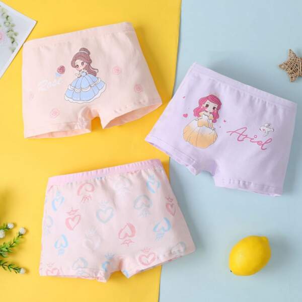 

Toddler Girls 3pcs Heart & Cartoon Graphic Shortie Brief, Multicolor