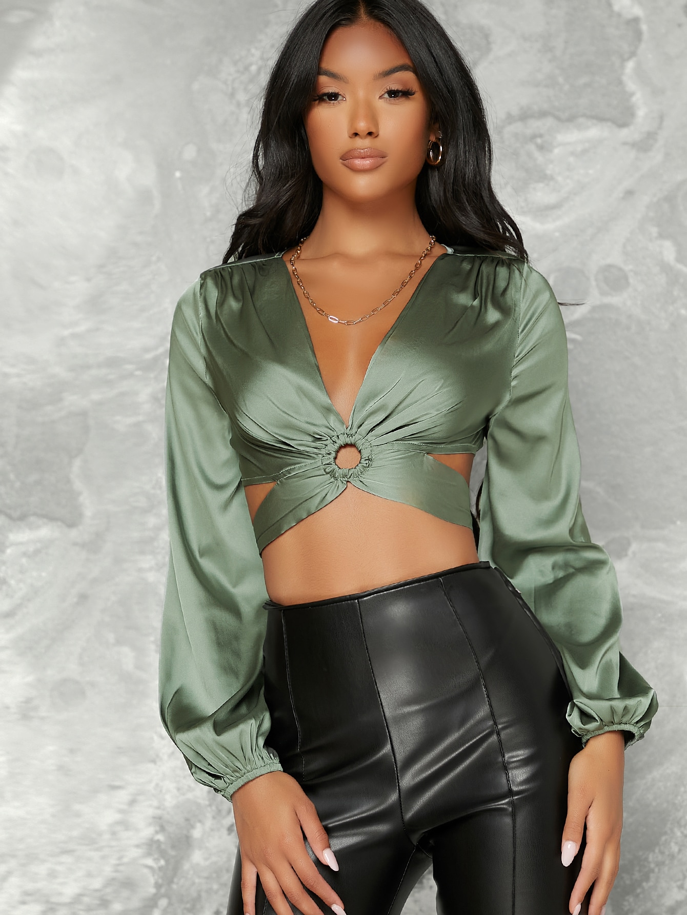SHEIN SHEIN Betoverend Vlak Blouse Ring Tie Terug